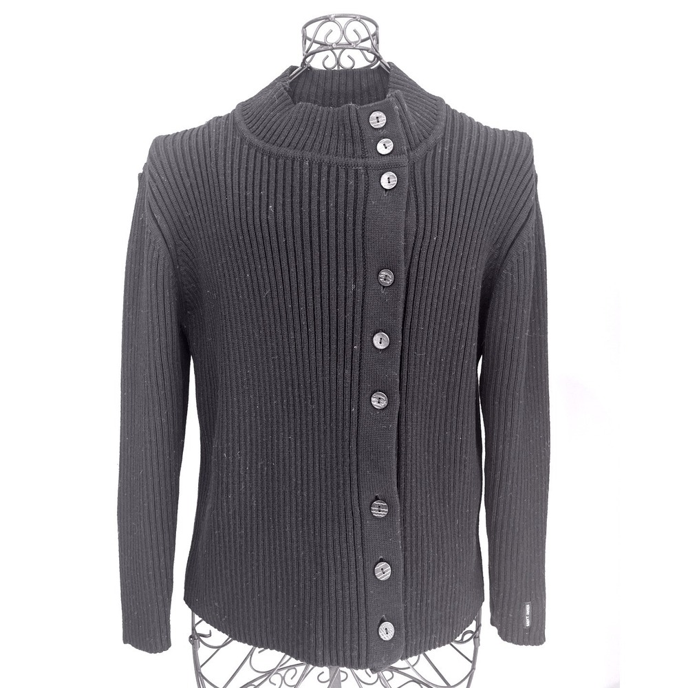 Vintage Saint James Ribbed Heavy Knit Cardigan Sweater Made‎ in France Mock Neck